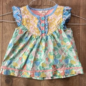 Like New Matilda Jane Floral Top with Flower Buttons Ruffle Sleeve